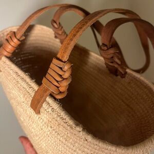 Handwoven natural straw & leather bag